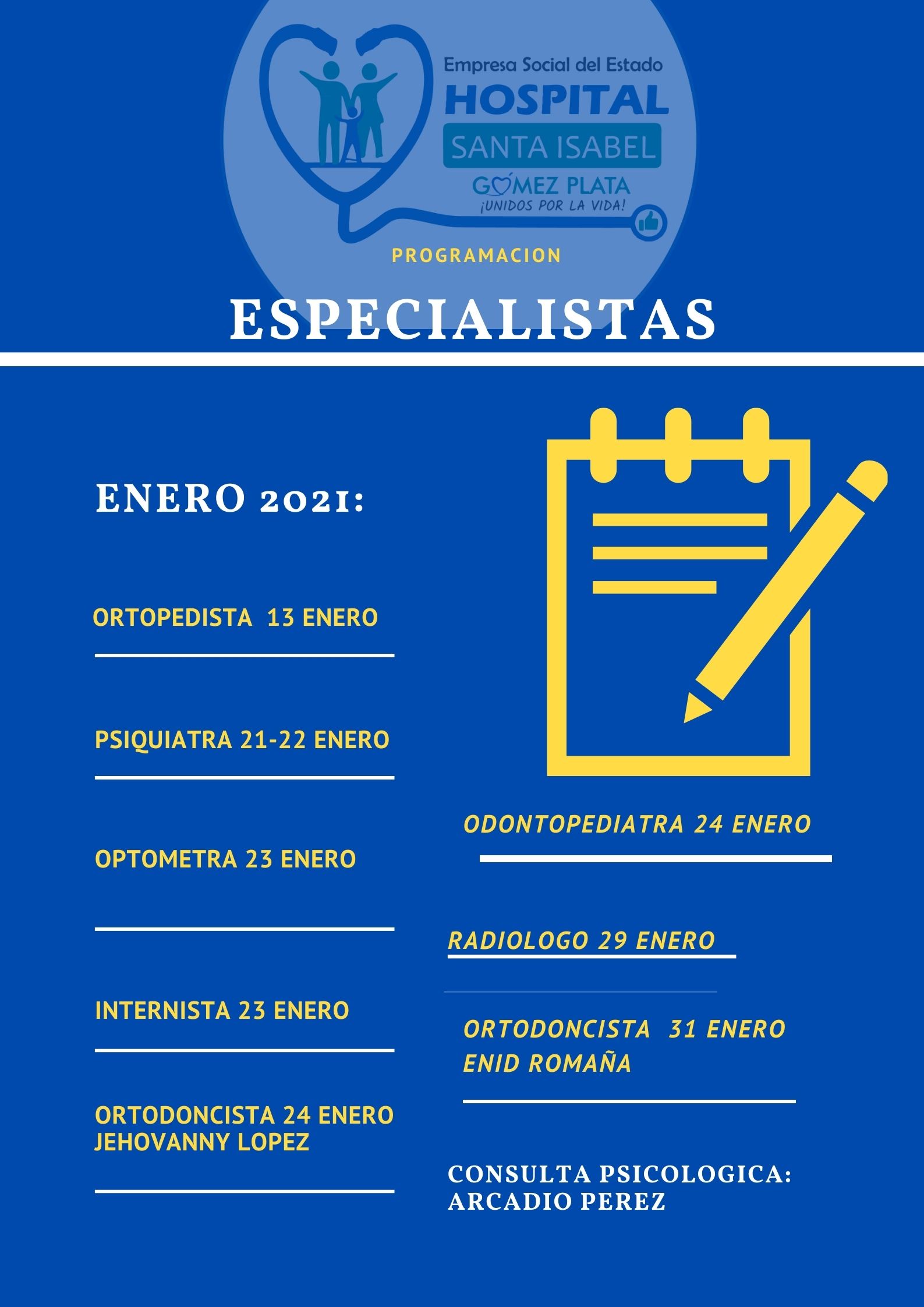 PROGRAMACIÓN ESPECIALISTAS ENERO 2021