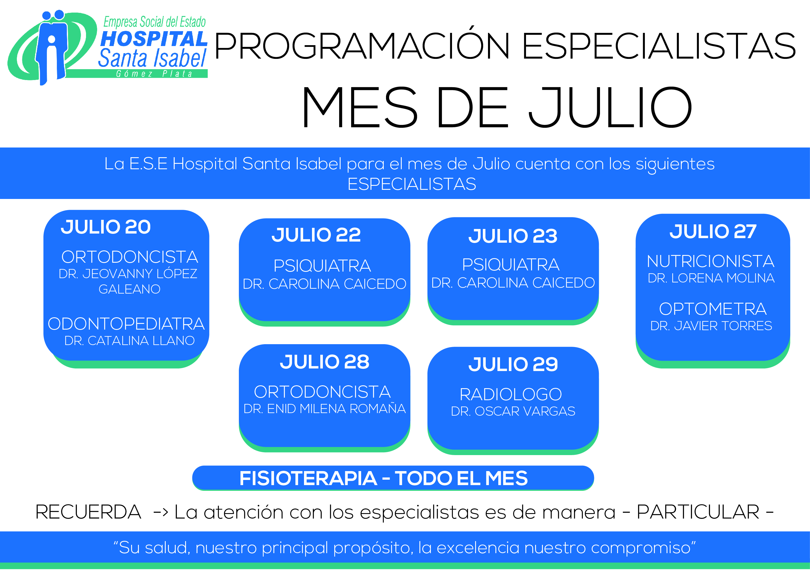Esta es la Programación con los especialistas para el mes de Julio