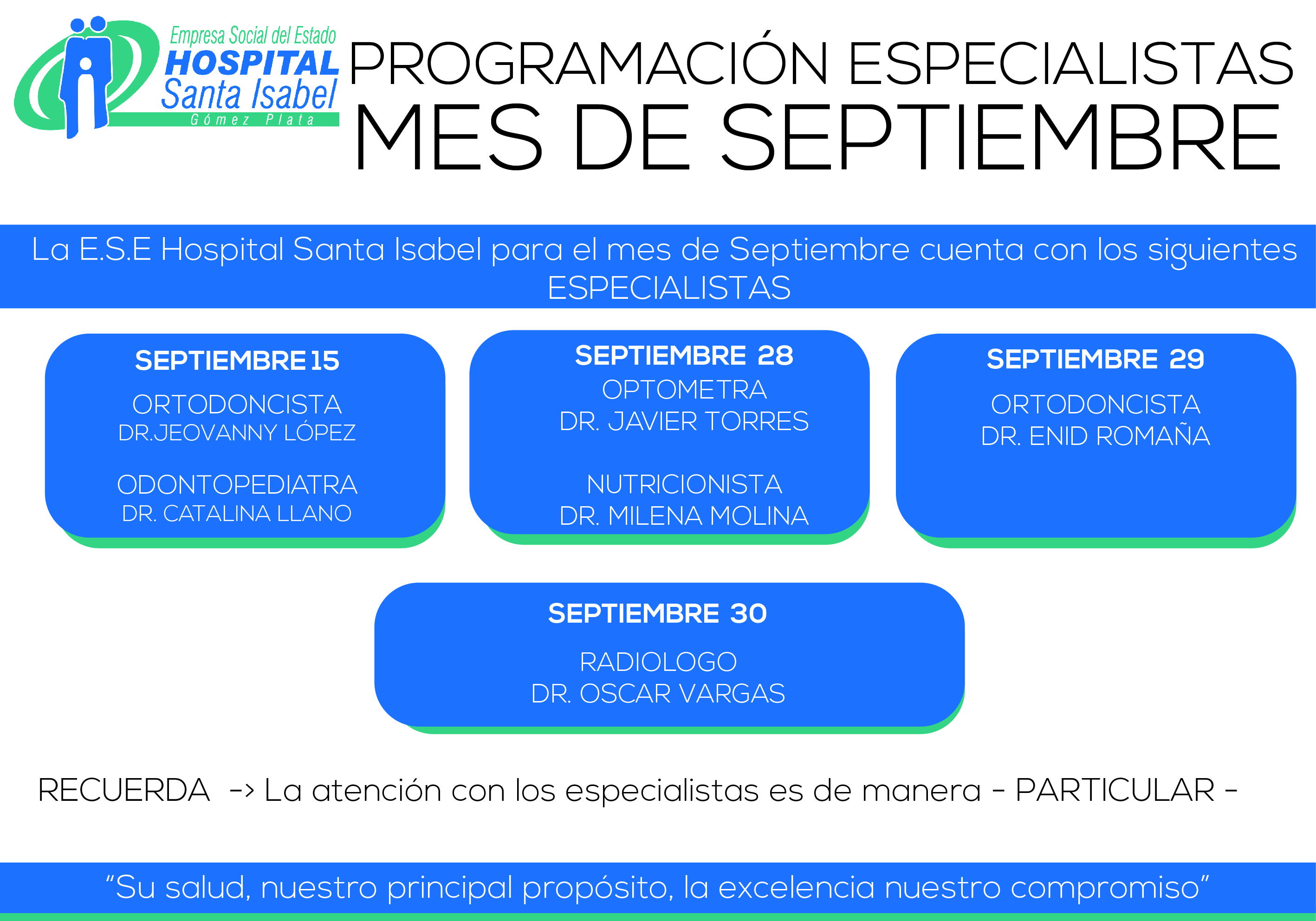 Esta es la Programación con los especialistas para el mes de Septiembre