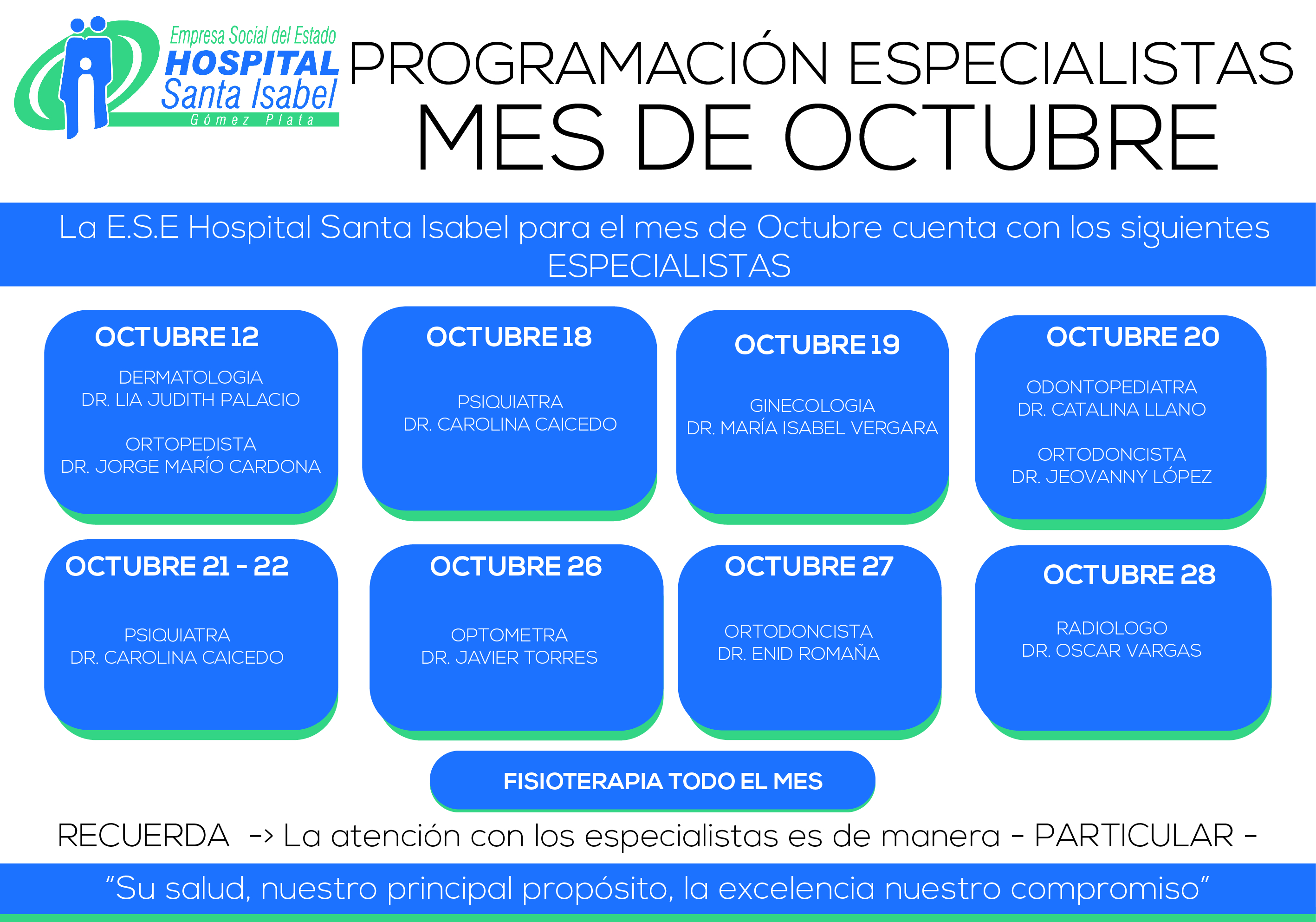 Esta es la Programación con los especialistas para el mes de Octubre